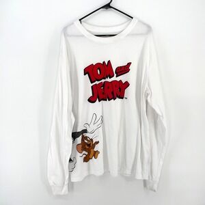 🚀‎ Hanna Barbera Tom and Jerry White Long Sleeve T-Shirt Men's 2XL Cartoon
